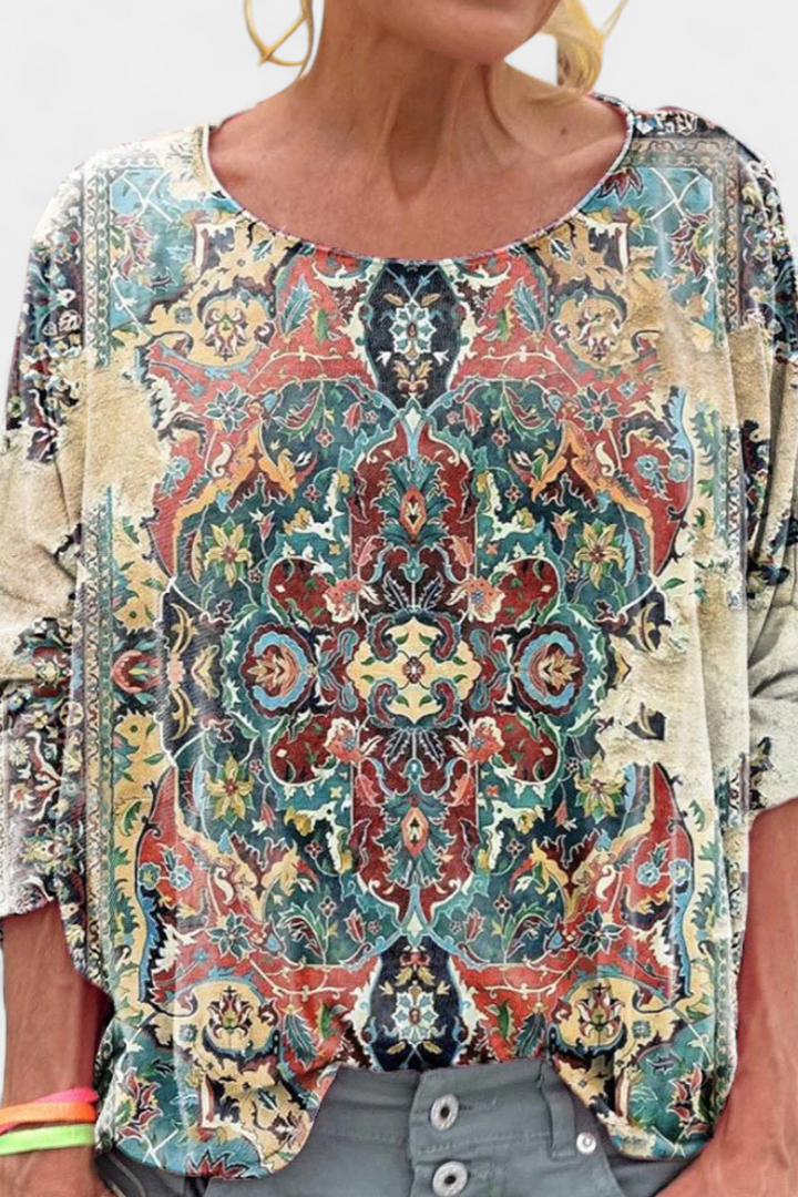 Omari Blusa Holgada de Estampado Bohemio Retro